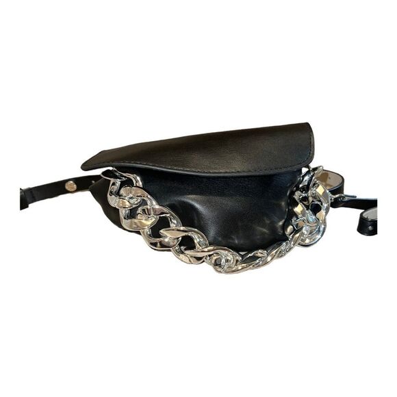 Steve Madden Ruched Clutch Belt Bag with Chain Detail Faux Leather Black S NWT - Picture 3 of 8
